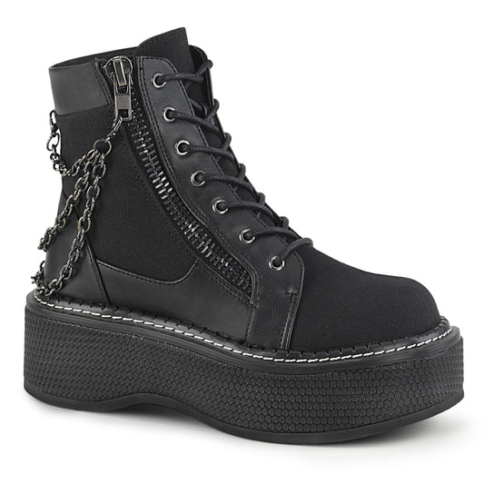 DemoniaCult Botas de tobillo para mujeres EMILY-114 BLK LANVAS-VEGAN PULO