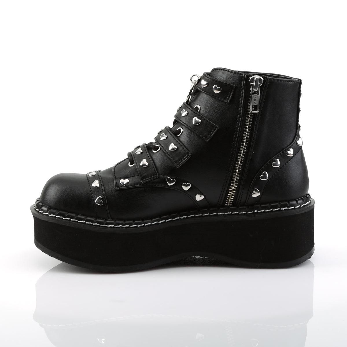 DemoniaCult Botas de tobillo para mujeres EMILY-315 BLK de cuero vegano