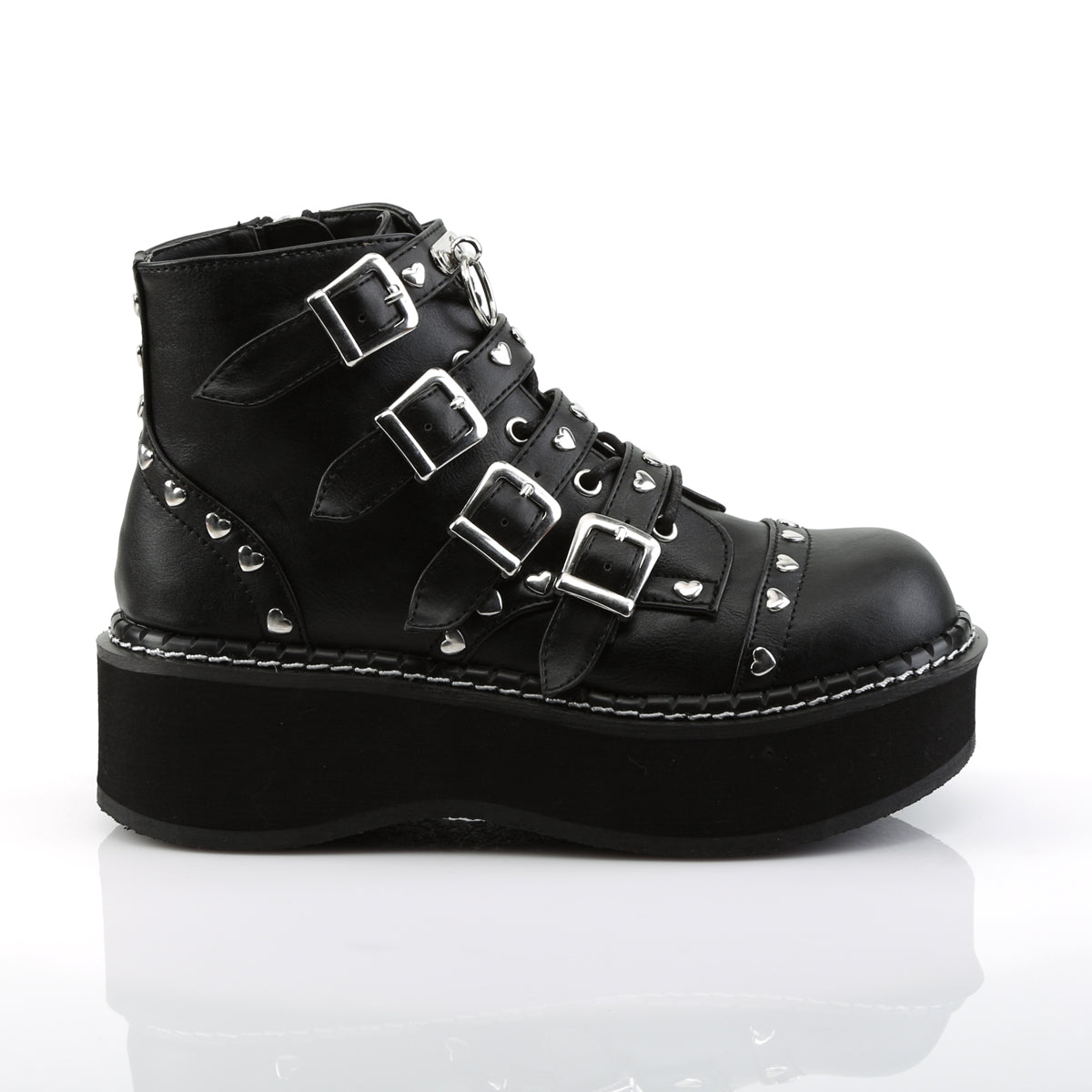 DemoniaCult Botas de tobillo para mujeres EMILY-315 BLK de cuero vegano