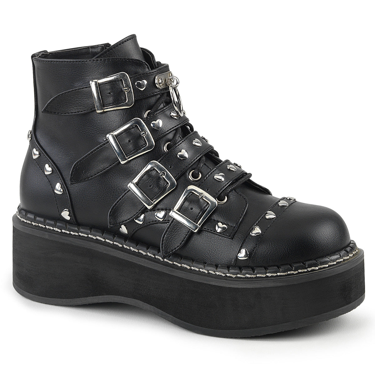 DemoniaCult Botas de tobillo para mujeres EMILY-315 BLK de cuero vegano