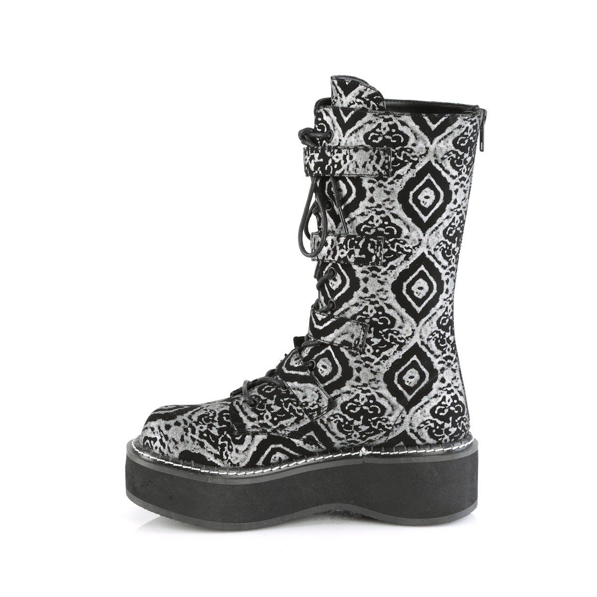 DemoniaCult  Boots EMILY-322 Blk-Silver Faux Nubuck Leather