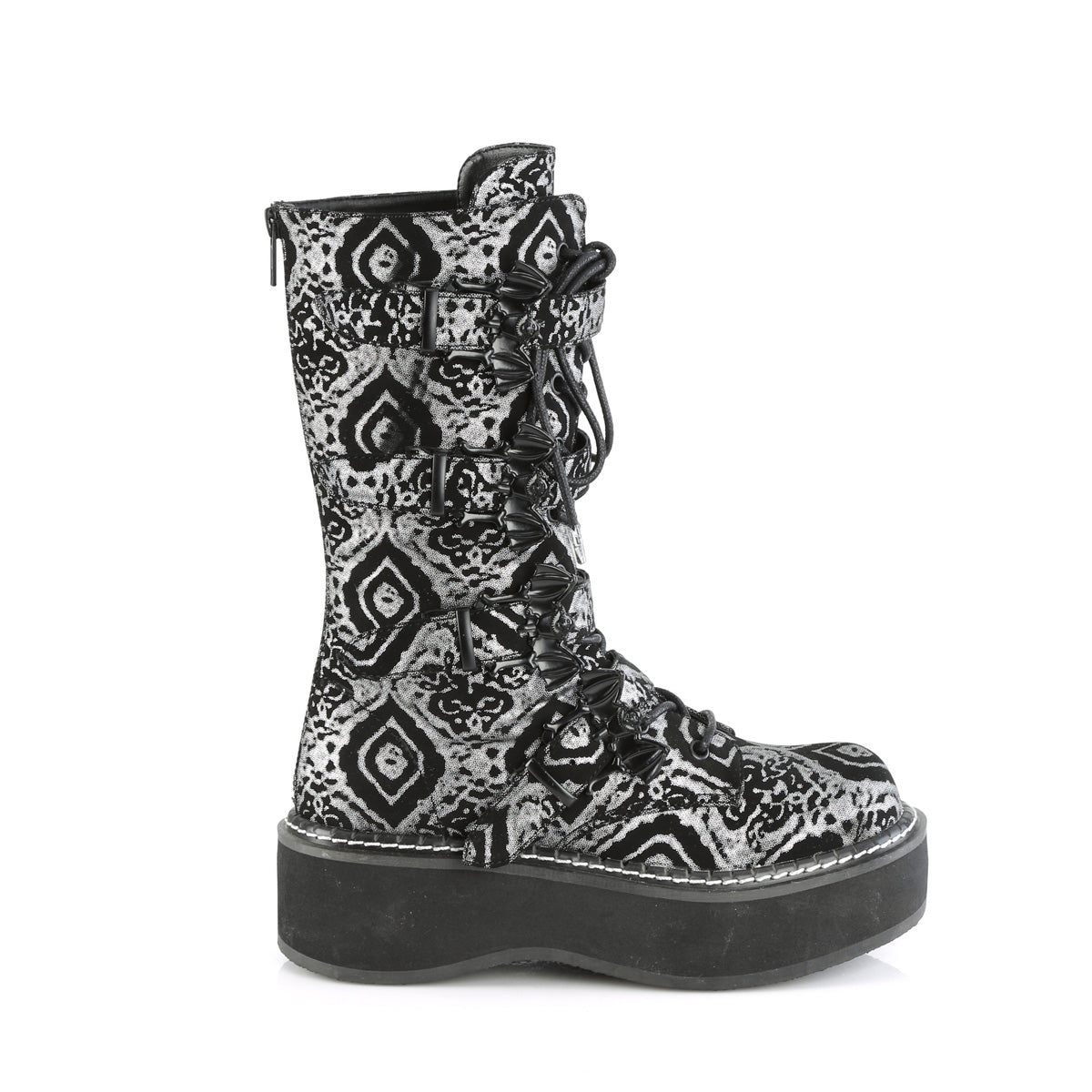 DemoniaCult  Boots EMILY-322 Blk-Silver Faux Nubuck Leather