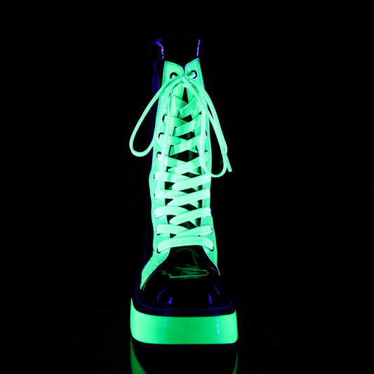 DemoniaCult Botas de mujer EMILY-350 Blk Pat-Uv Neon Green