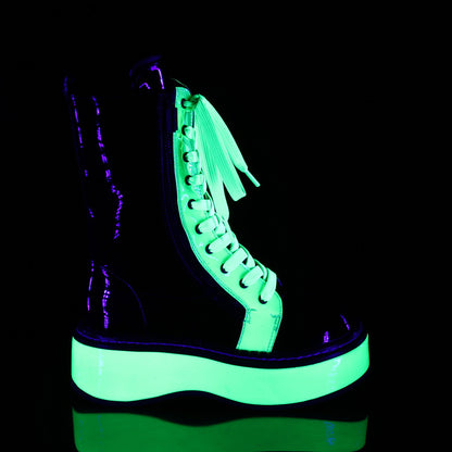 DemoniaCult Botas de mujer EMILY-350 Blk Pat-Uv Neon Green