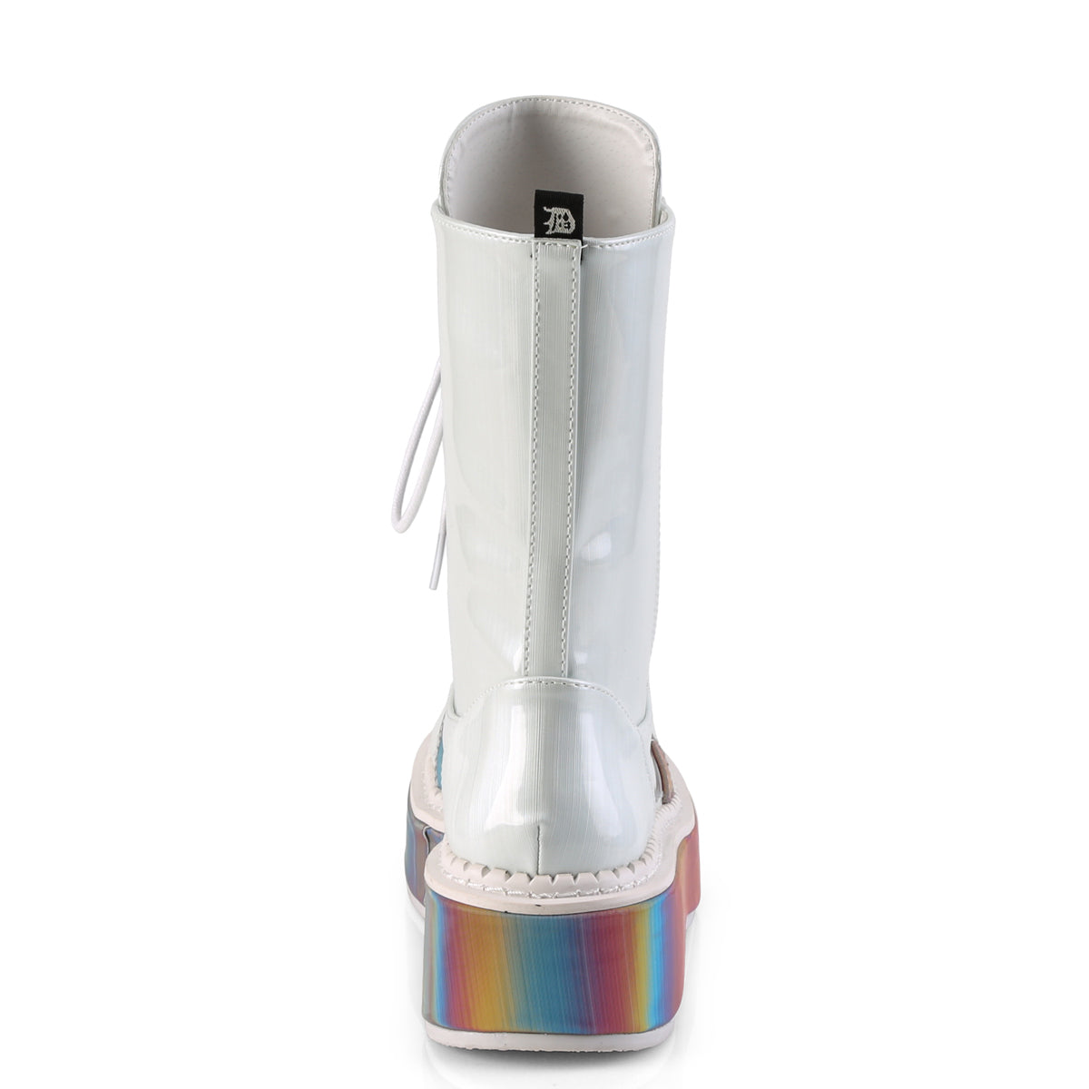 DemoniaCult Botas de mujer EMILY-350 WHT Holograma cepillado de cuero vegano-Rainbow reflexivo