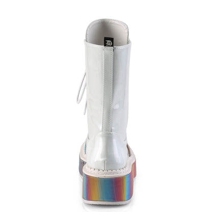DemoniaCult Botas de mujer EMILY-350 WHT Holograma cepillado de cuero vegano-Rainbow reflexivo