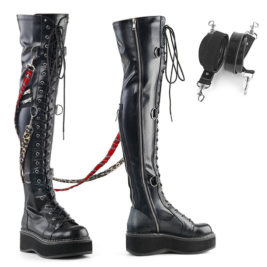 DemoniaCult Botas de mujer EMILY-377 Blk str cuero vegano