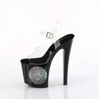 Pleaser   ENCHANT-708LT-CIRCLE Clr/Blk-Slv Glitter