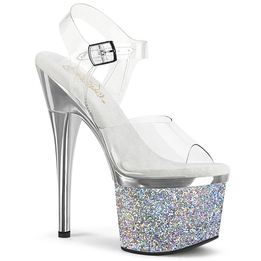 Pleaser Womens Sandals ESTEEM-708CHLG Clr/Slv Chrome-Multi Glitter