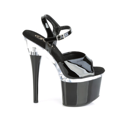 Pleaser Womens Sandals ESTEEM-709 Blk Pat/Clr-Blk