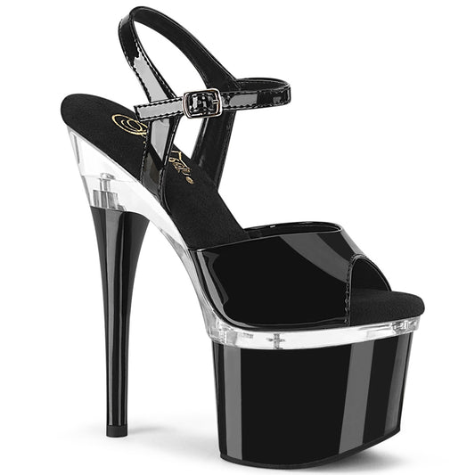 Pleaser Womens Sandals ESTEEM-709 Blk Pat/Clr-Blk