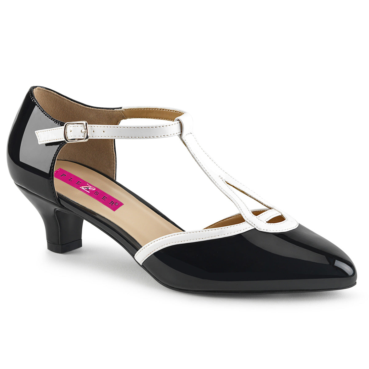 Pleaser Pink Label Bombas para mujer FAB-428 BLK-WHT PAT / WHT