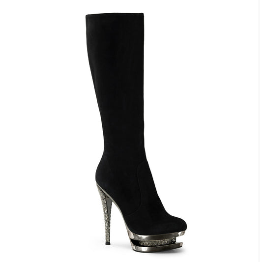 Pleaser Día y noche Fascinate-2010 BLK Suede/Pewter Chrome