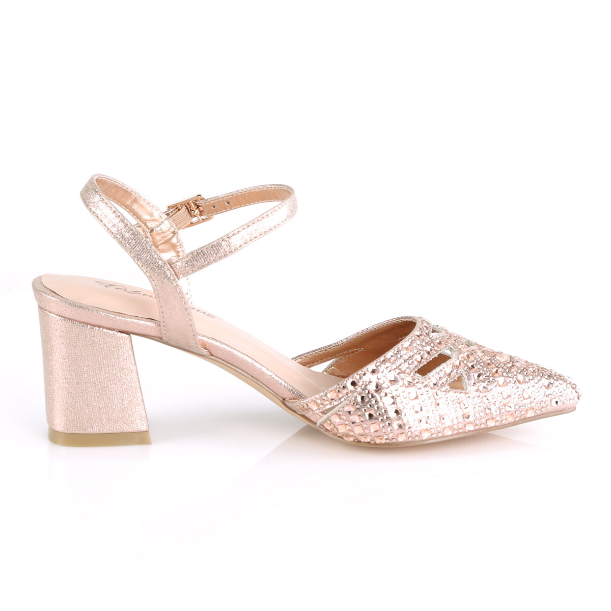 Fabulicious Bombas para mujer FAYE-06 Tela brillante de oro rosa