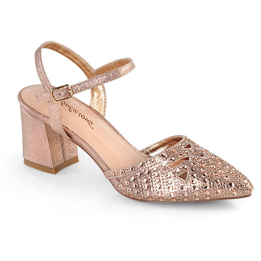 Fabulicious Bombas para mujer FAYE-06 Tela brillante de oro rosa