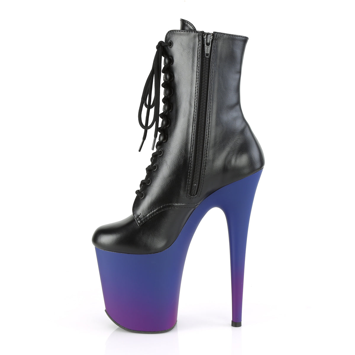 Pleaser Botas de tobillo para mujer FLAMINGO-1020bp Blk Faux Cuero / Blue-Purple Ombre