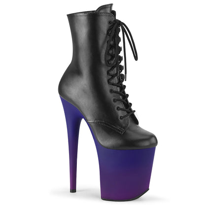 Pleaser Botas de tobillo para mujer FLAMINGO-1020bp Blk Faux Cuero / Blue-Purple Ombre