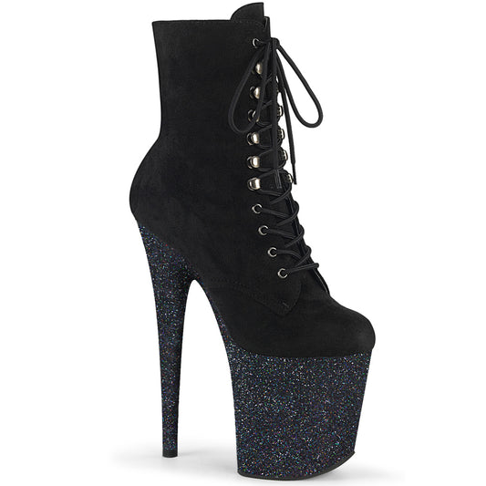 Pleaser Botas de tobillo para mujer FLAMINGO-1020FSMG BLK Faux Suede / Blk Multi Mini Brillo