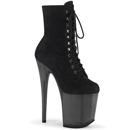 Pleaser Botas de tobillo para mujer FLAMINGO-1020fst Blk Faux Suede / Frosted Blk