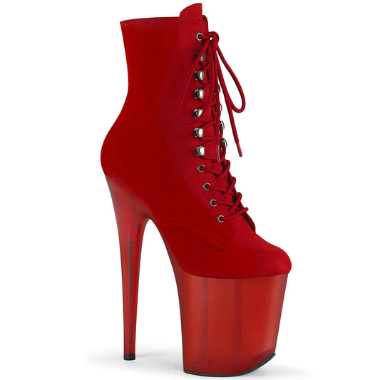 Pleaser Womens Ankle Boots FLAMINGO-1020FST Red Faux Suede/Frosted Red