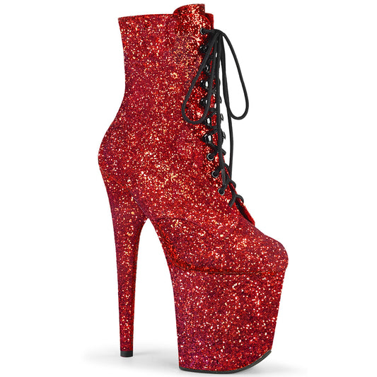 Pleaser Womens Ankle Boots FLAMINGO-1020GWR Red Glitter/Red Glitter