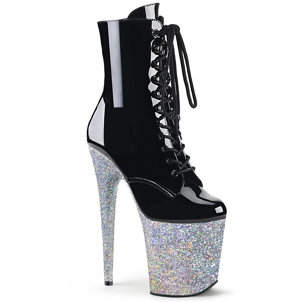 Pleaser Womens Ankle Boots FLAMINGO-1020LG Blk/Slv Multi Glitter