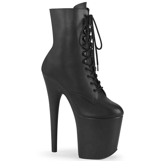 Pleaser Botas de tobillo para mujer FLAMINGO-1020lwr Blk Cuero / Blk Cuero