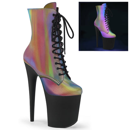 Pleaser Botas de tobillo para mujer FLAMINGO-1020Reffl Rainbow Reflectante / blk mate