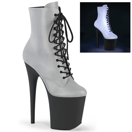 Pleaser Botas de tobillo para mujer FLAMINGO-1020RFL SLV Reflective / Blk Mate