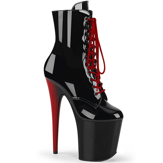 Pleaser Botas de tobillo para mujer FLAMINGO-1020RH BLK PAT / BLK-ROJO