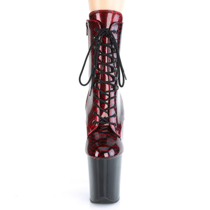 Pleaser Womens Ankle Boots FLAMINGO-1020SP Red Snake Print Pat/Blk