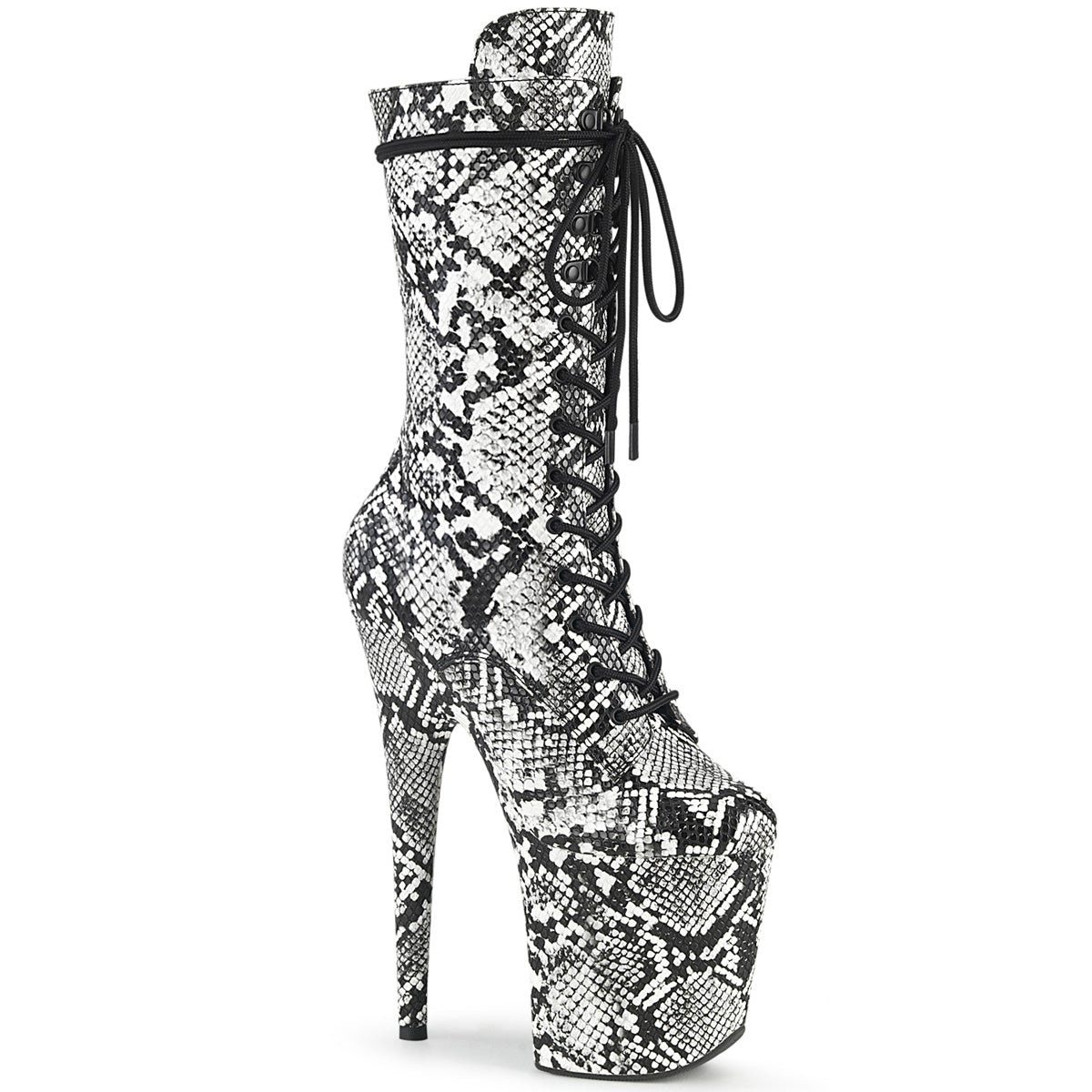 Pleaser Botas de tobillo para mujer FLAMINGO-1050SP BLK-WHT SNAKE PRINT / BLK-WHT SNAKET PRINT
