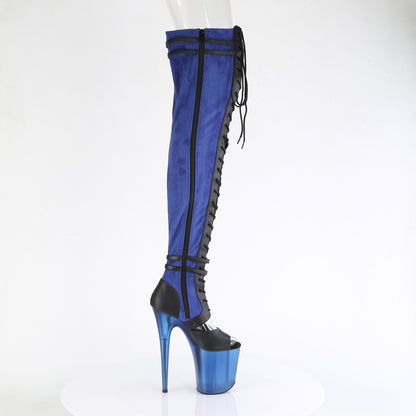 Pleaser  Boots FLAMINGO-3027 Blue Faux Suede-Blk Faux Leather/Frosted Blue