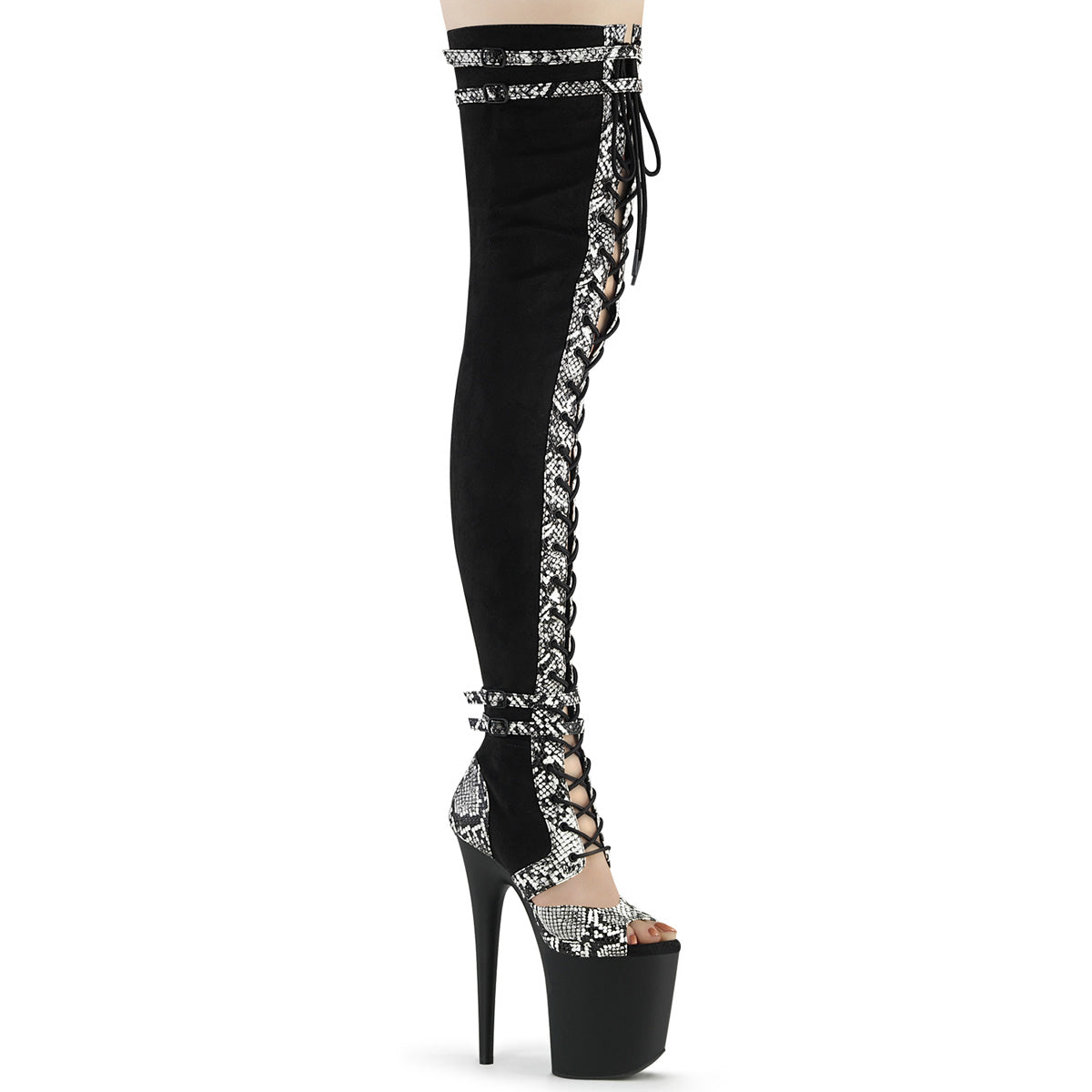 Pleaser  Botas FLAMINGO-3027SP BLK Faux Suda-Snake Print Faux le./blk mate