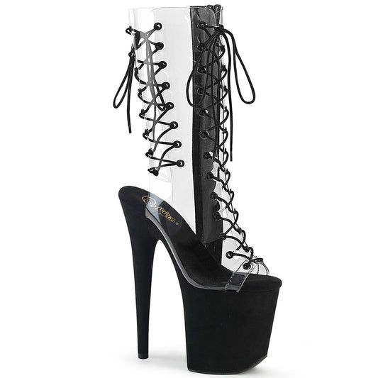 Pleaser Botas de tobillo para mujer FLAMINGO-800-60FS CLR / BLK Faux Suede