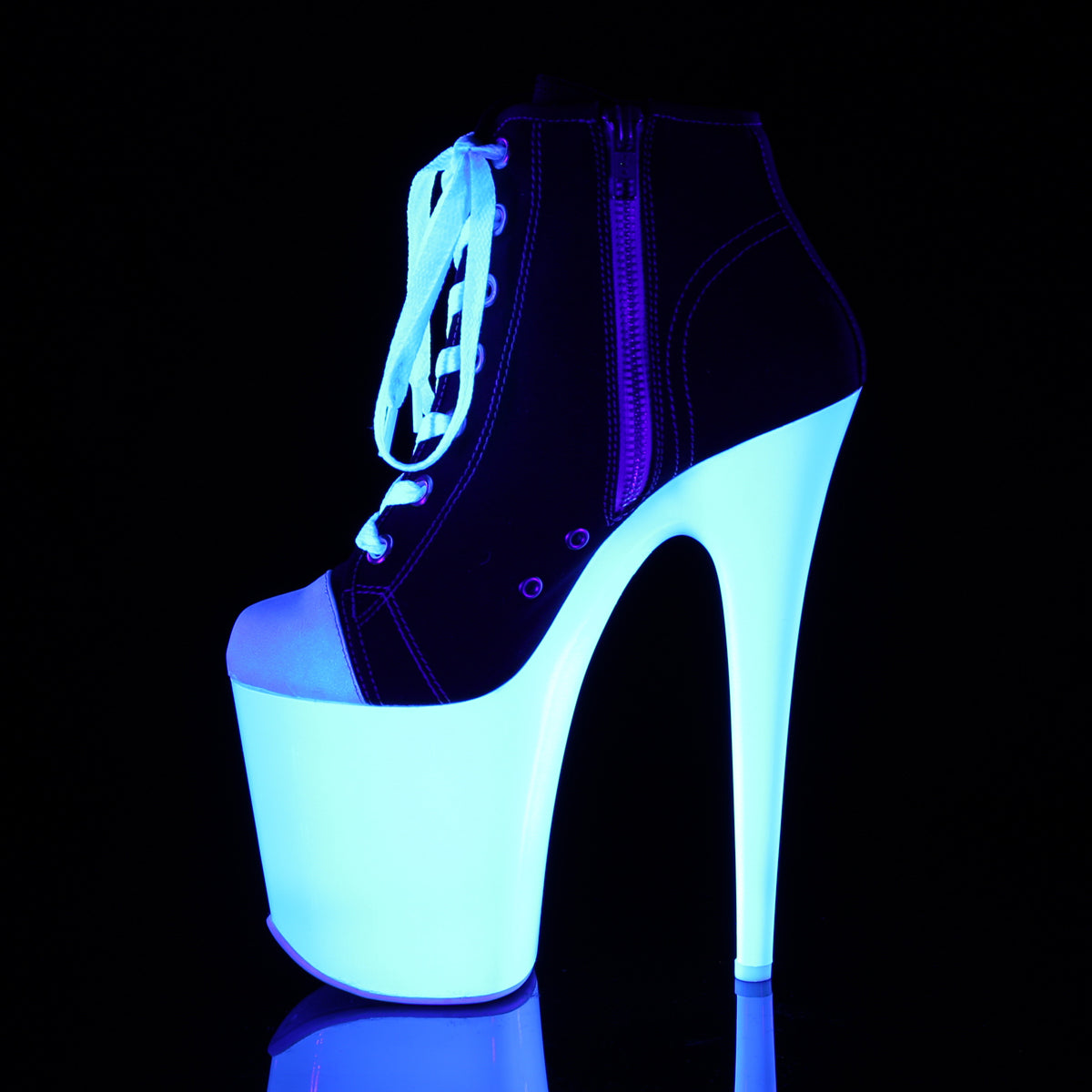 Pleaser Botas de tobillo para mujer FLAMINGO-800sk-02 Blk lienzo / Neon White
