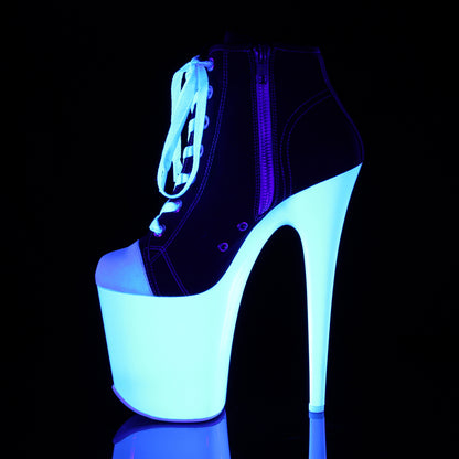 Pleaser Botas de tobillo para mujer FLAMINGO-800sk-02 Blk lienzo / Neon White