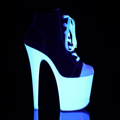 Pleaser Botas de tobillo para mujer FLAMINGO-800sk-02 Blk lienzo / Neon White