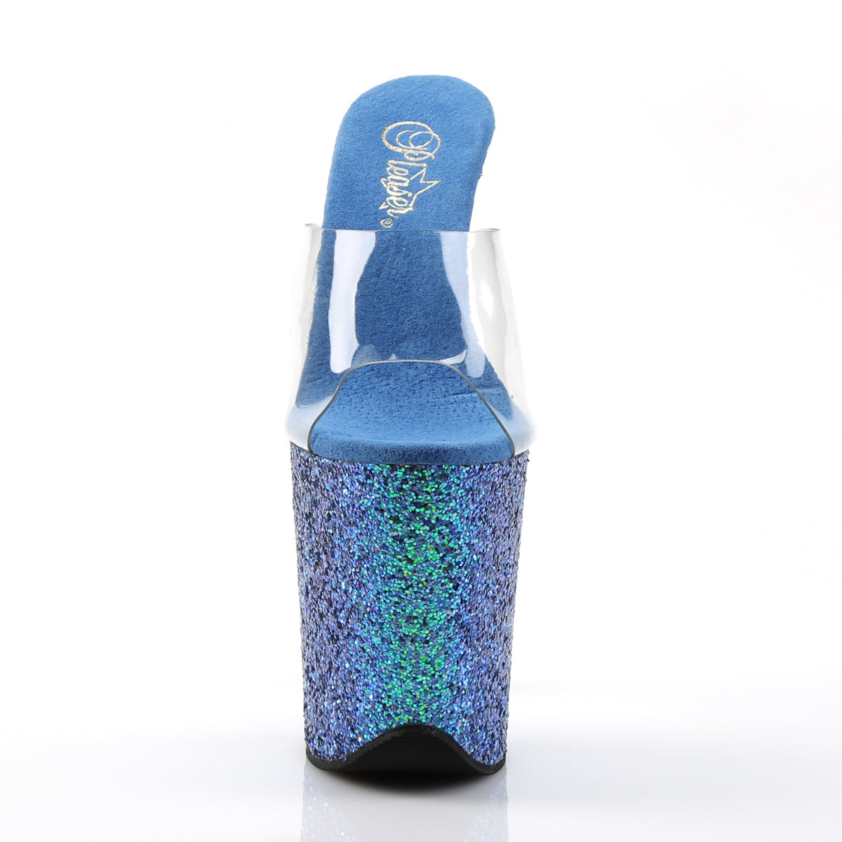 Pleaser Sandalias para mujer FLAMINGO-801lg clr / azul holo brillo