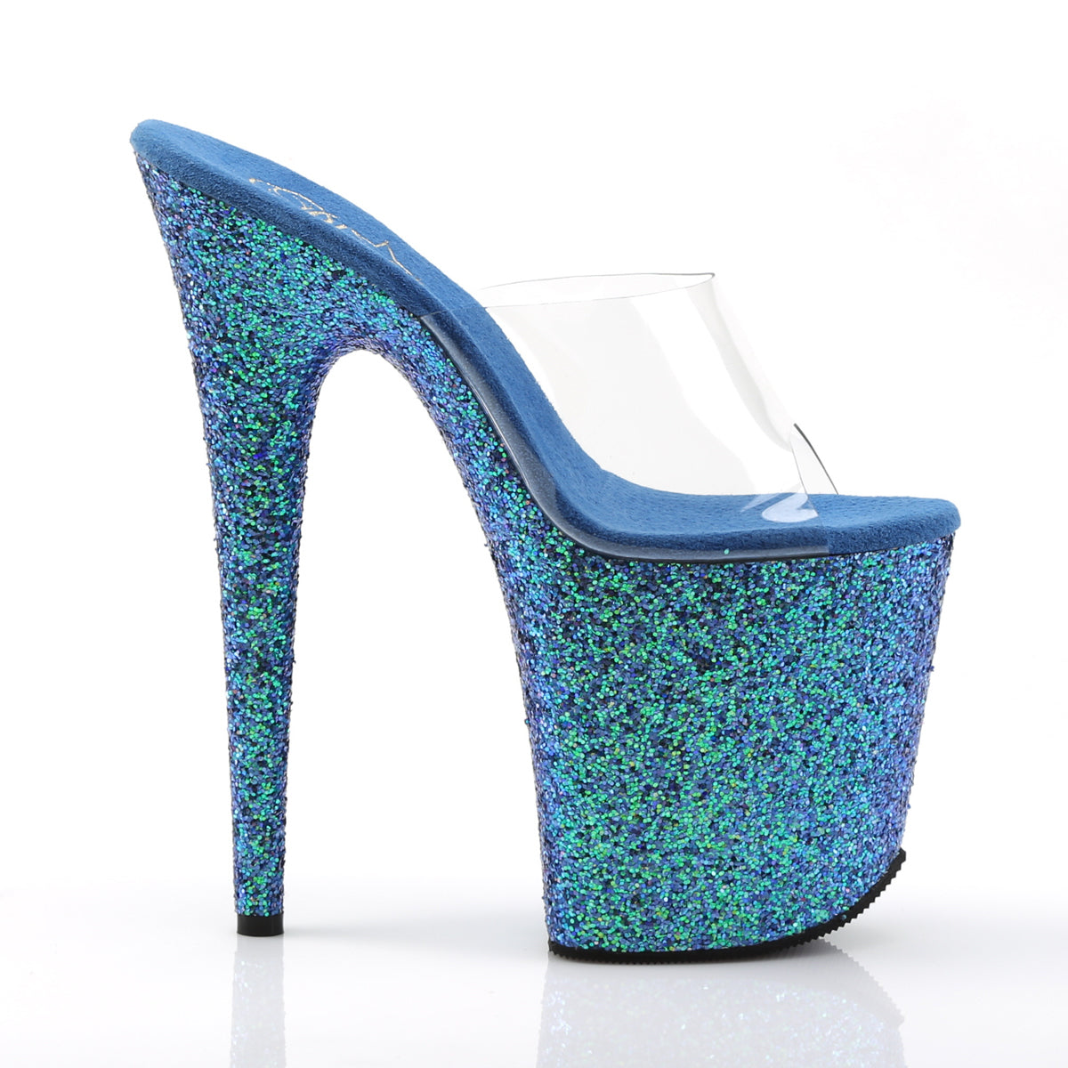 Pleaser Sandalias para mujer FLAMINGO-801lg clr / azul holo brillo