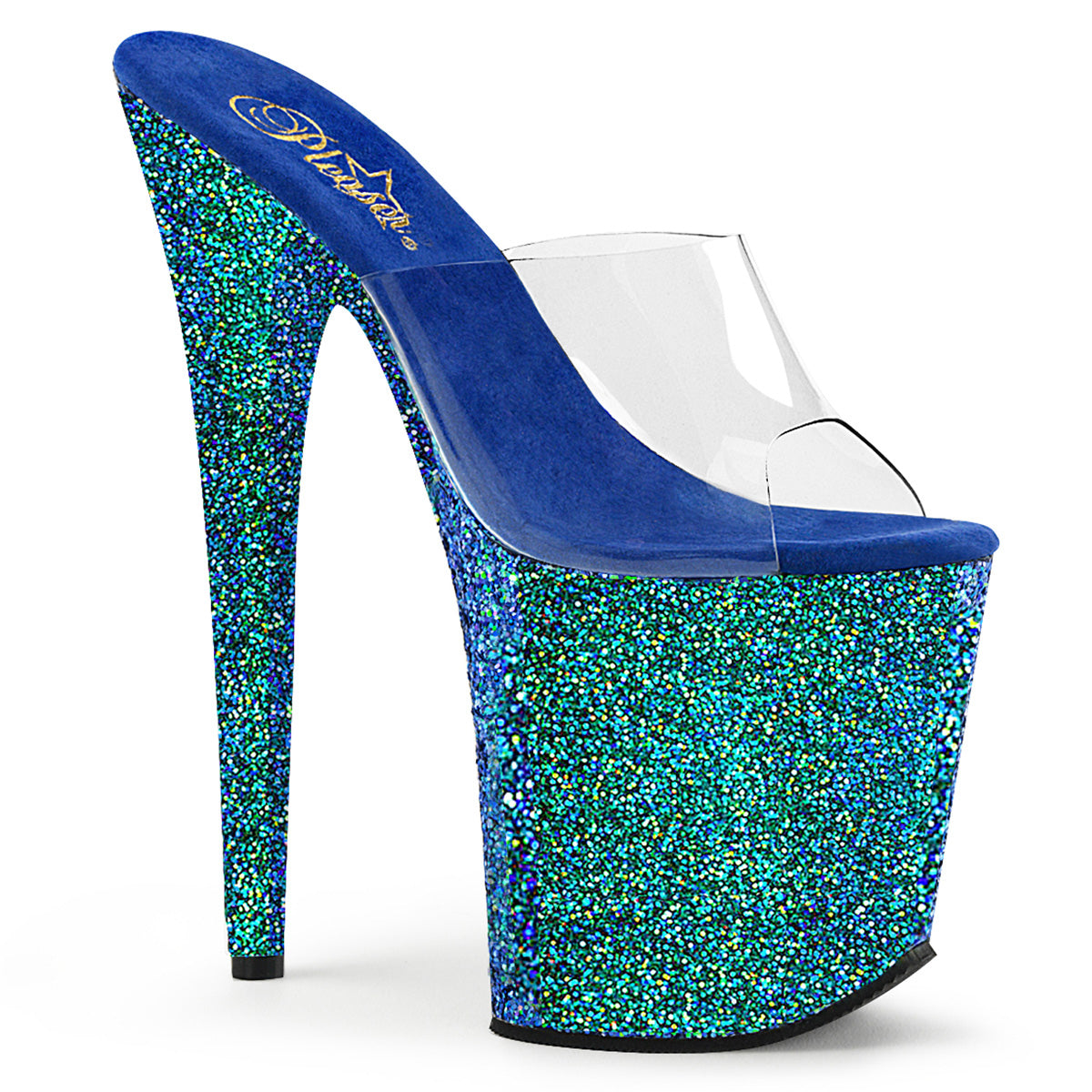 Pleaser Sandalias para mujer FLAMINGO-801lg clr / azul holo brillo