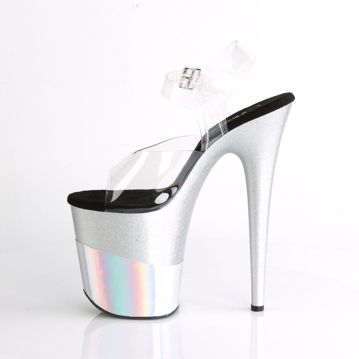 Pleaser Sandalias para mujer FLAMINGO-808-2HGM CLR / SLV Glitter-hologram