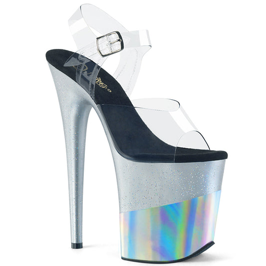 Pleaser Sandalias para mujer FLAMINGO-808-2HGM CLR / SLV Glitter-hologram