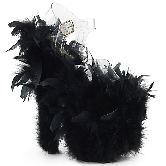 Pleaser Sandalias para mujer FLAMINGO-808F clr / blk marabou pluma