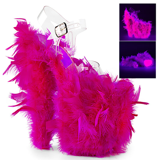 Pleaser Sandalias para mujer FLAMINGO-808F clr / neon h. rosa marabú pluma