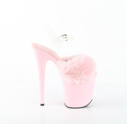 Pleaser Women's Platform Shoes FLAMINGO-808FUR B. Pink Faux Fur-Clr TPU/B. Pink