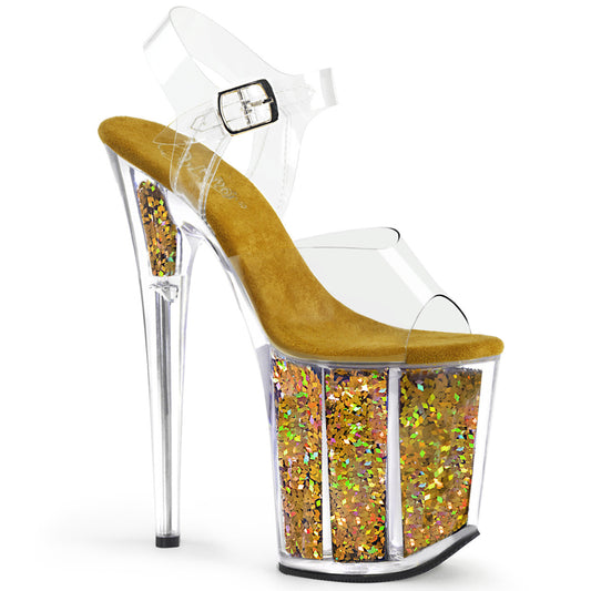 Pleaser Sandalias para mujer FLAMINGO-808GF CLR / GOLD MULTI brillo