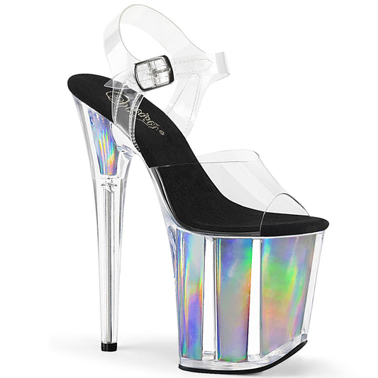 Pleaser Sandalias para mujer FLAMINGO-808HGI CLR / SLV Holograma Inserciones