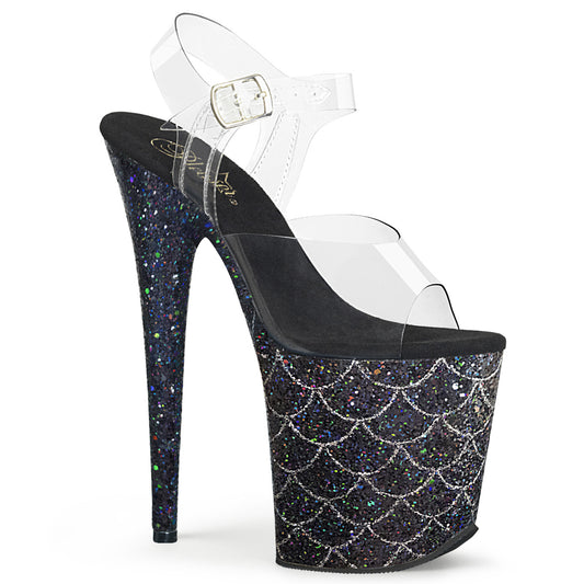 Pleaser Sandalias para mujer FLAMINGO-808mslg clr / blk multi brillo
