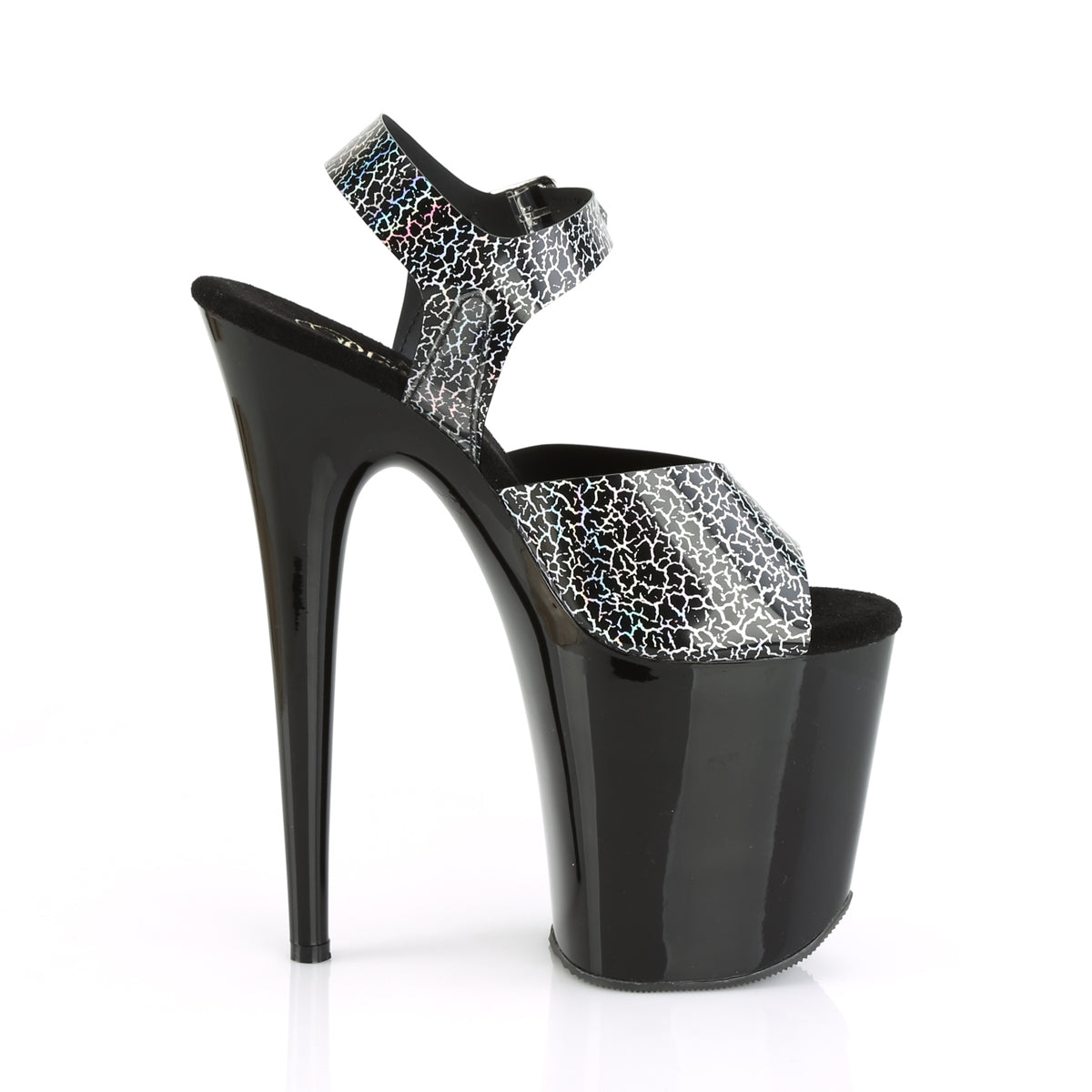 Pleaser Womens Sandals FLAMINGO-808N-CK Blk Cracker Hologram TPU/Blk